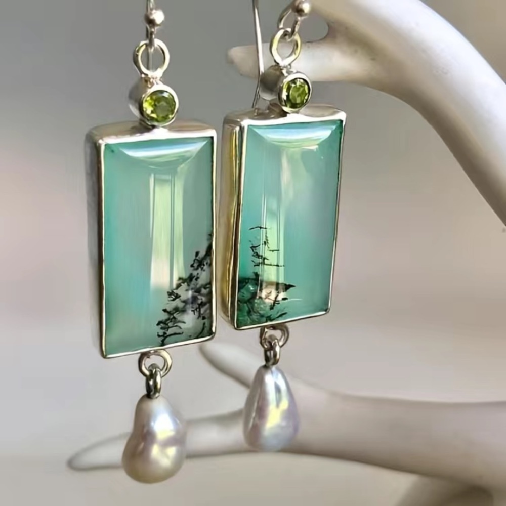 Retro color Opal pearl earrings‎